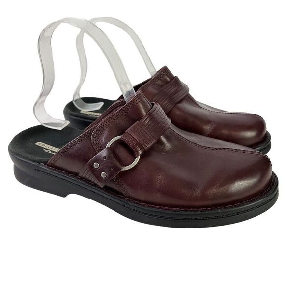 Clarks Shoes - Clarks Collection Patty Lorene Burgundy Leather Soft Cushion Mules Shoes 8.5 XW